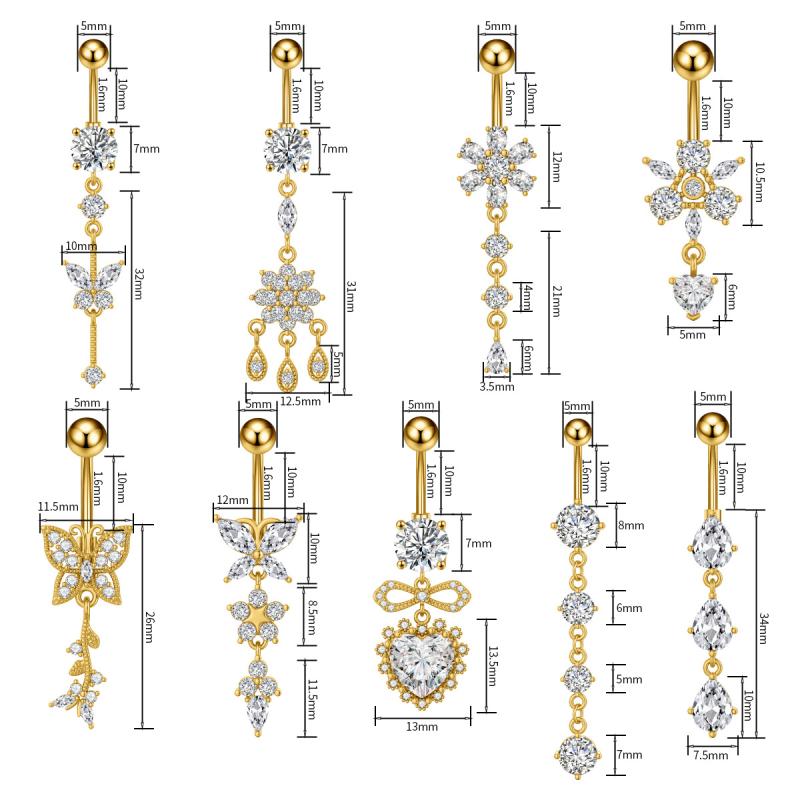Modny Kryształowy Cyrkoniowy Wisiorek Kropelka Wody Motyl Kolczyk do Pępka Serce Piercing Pępka Dla Kobiet Biżuteria na Ciało na Plażę