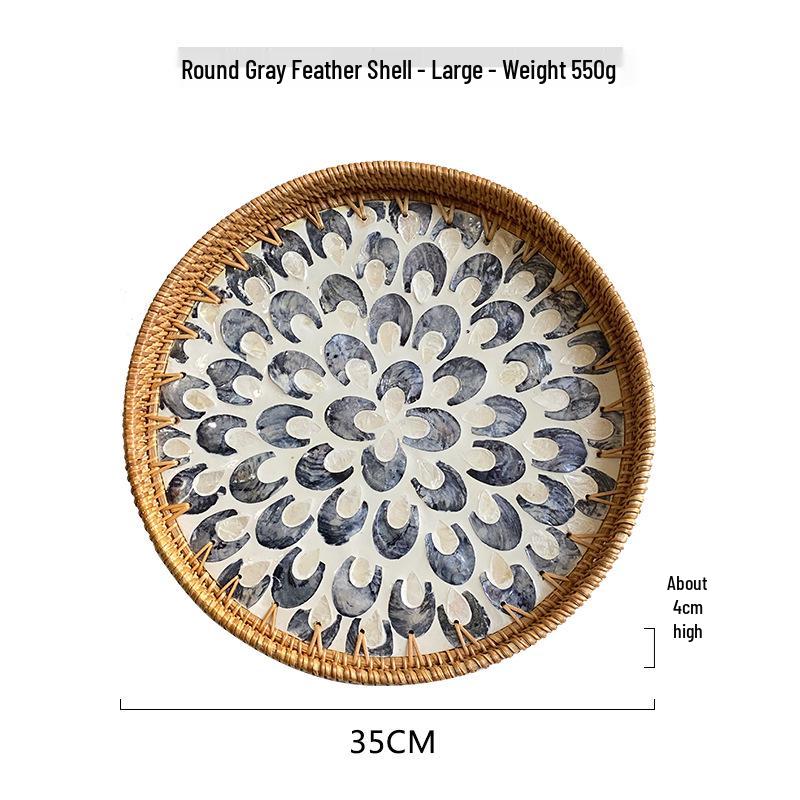 Handmade Rattan Round Light Luxury Tray for Picnic, Fruit, and Candy Storage in the Living Room or Restaurant.