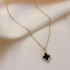 Black and White Double-sided Four-leaf Clover Necklace for Summer, Fashionable Accessory, High-end Necklace