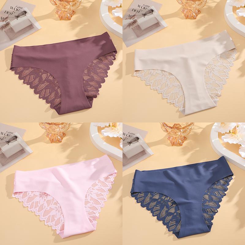 4Pcs Women Lace Floral Underwear Seamless Stretch Panties Sexy Hollow Out Low-Waist Briefs Women Lace Comfort Lingerie