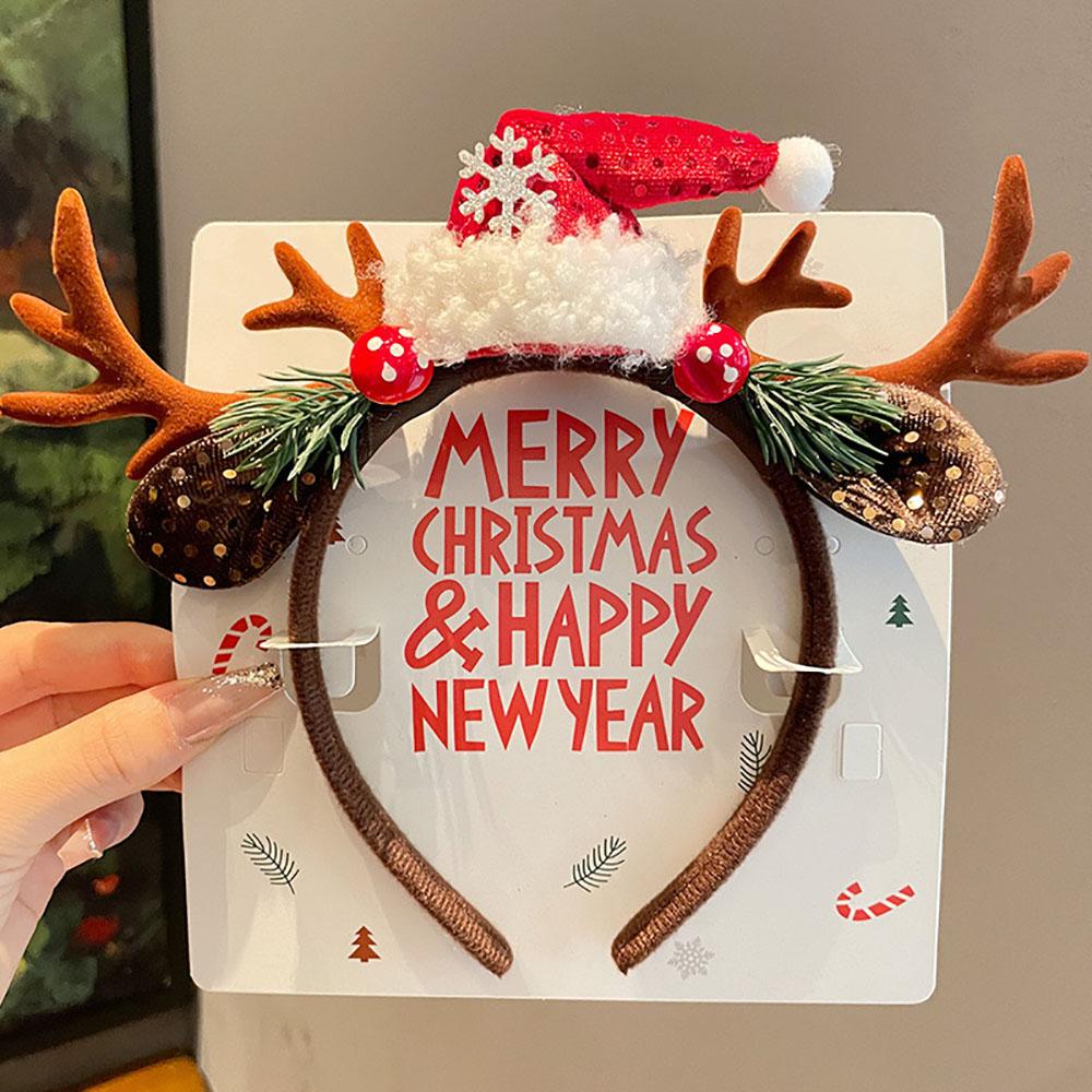 Christmas Red Velvet Antler Hairband Cute Headband Vintage Christmas Eve Headwear Women Fashion New Year Party Hair Accessories