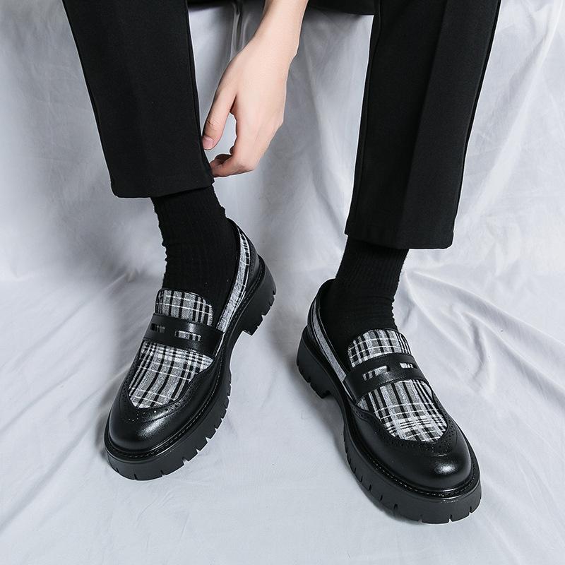 Herren-Farbblock-Slipper mit dicken Sohlen - Lässige Lederschuhe für Frühling und Herbst