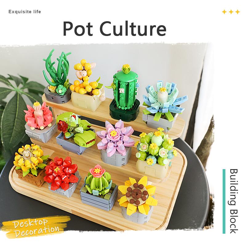 Topfkultur Blume Baustein Ziegel DIY Pflanze Spielzeug Weihnachtsgeschenk für Mädchen Erwachsene Kind Simulation süße Desktop-Dekorationen