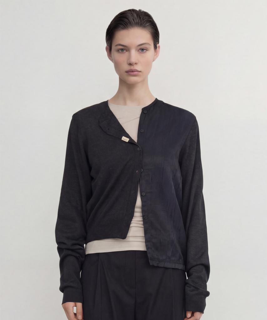 NORMOR Mixed Fabric Cardigan Charcoal