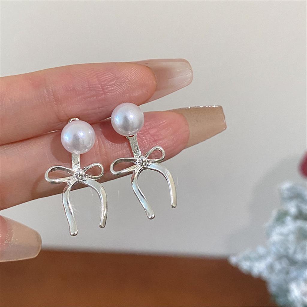 Elegant Pearl Bow Pendant Earrings 2024 Ear Jewelry for Women Exquisite Drop Earrings Ear Studs Ornament Jewelry Gift