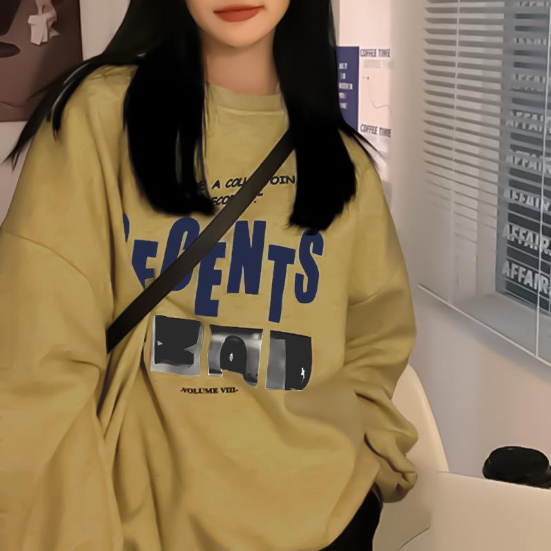 Padded Loose Casual Sweater Female Fall and Winter Jacket Ancient Round Neck Long-sleeved Bottoming Shirt Tops Fashion Retro Versatile Sweatshirt