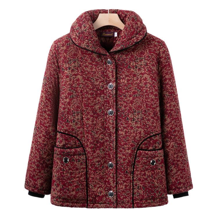 Elderly Winter Clothes New Plus Velvet Padded Coat Grandma Hooded Cotton-padded Jacket Women's Warm Soft Cotton-padded Jacket Mother Coat