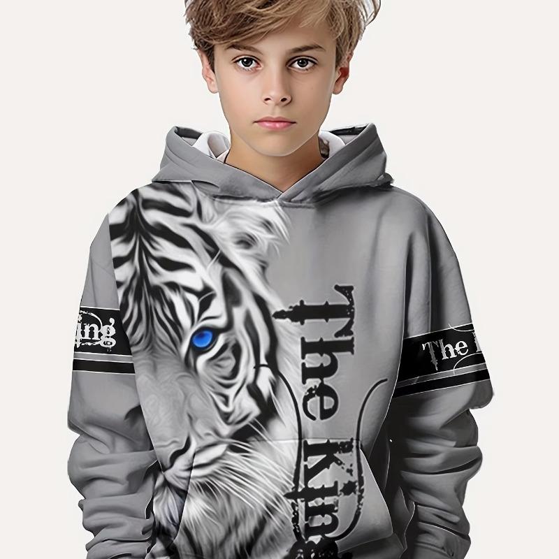Çocuk Giyim Erkek Kapüşonlu Sweatshirt Uzun Kollu 3D Kaplan Baskılı Çocuk İlkbahar Sonbahar Giyim Günlük Dış Mekan Şık Erkek Kız Giyim Üstler