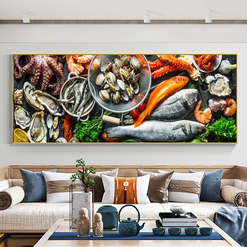 Fresh Fish and Seafood Wall Picture Canvas Painting Wall Art Sea Fish Lobster Squid Posters and Prints for Living Room Decor
