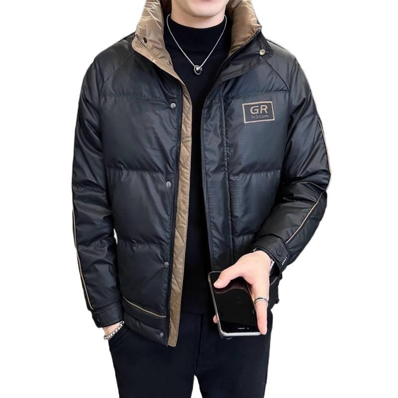 Men's 2025 Winter Down Jacket: Trendy Color Block, Stand-Up Collar, Extra Thick, High-End Outerwear.