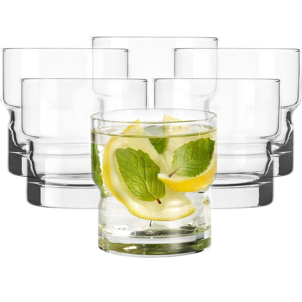 Runder transparenter Glasbecher, stapelbarer doppelwandiger Old-fashioned Wasserbecher, geeignet für Kaffee, Milchshake und Wein