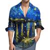 Van Gogh Starry Night Print Long Sleeve Shirt, Artistic Casual Wear