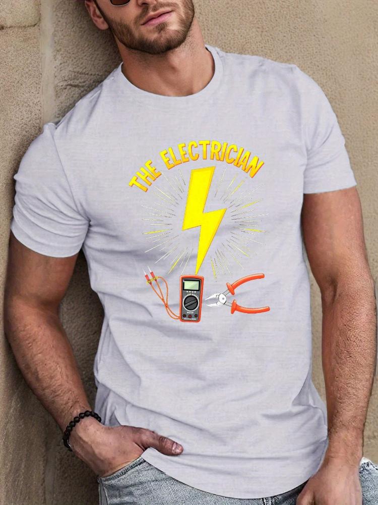 with Electrician Tools Lightning Bolt Design100 summer casual Oneck short sleeve printed Unisexs Tshirt S