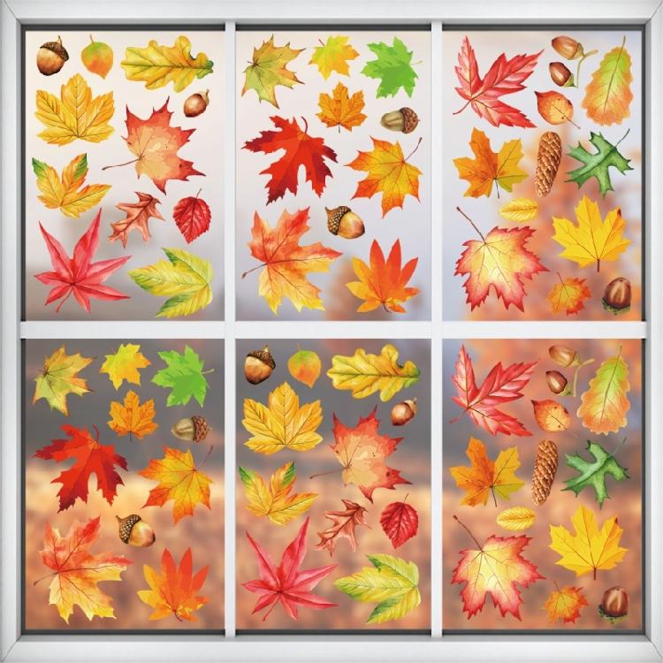 6PCS Themed Window Clings No Plastic Decorative Removable Leaf For Seasonal Home