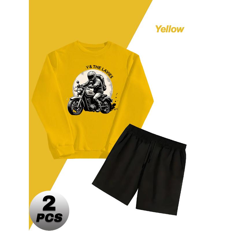 Polyester 2 Piece Men s Casual Tracksuit Crew Neck Sweatshirt and Adjustable Waist Shorts for Outdoor S