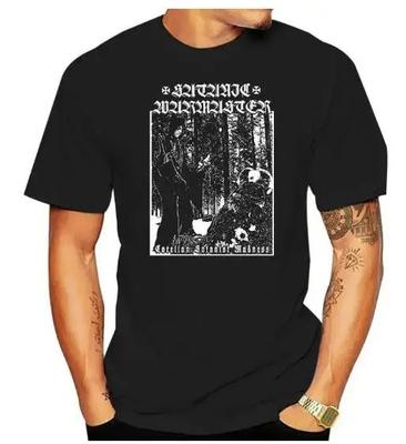 Satanic Warmaster Black Heavy Metal Short Sleeve Men Pure Cotton Tee Casual Vintage Tops Harajuku Streetwear Leisure Tshirt