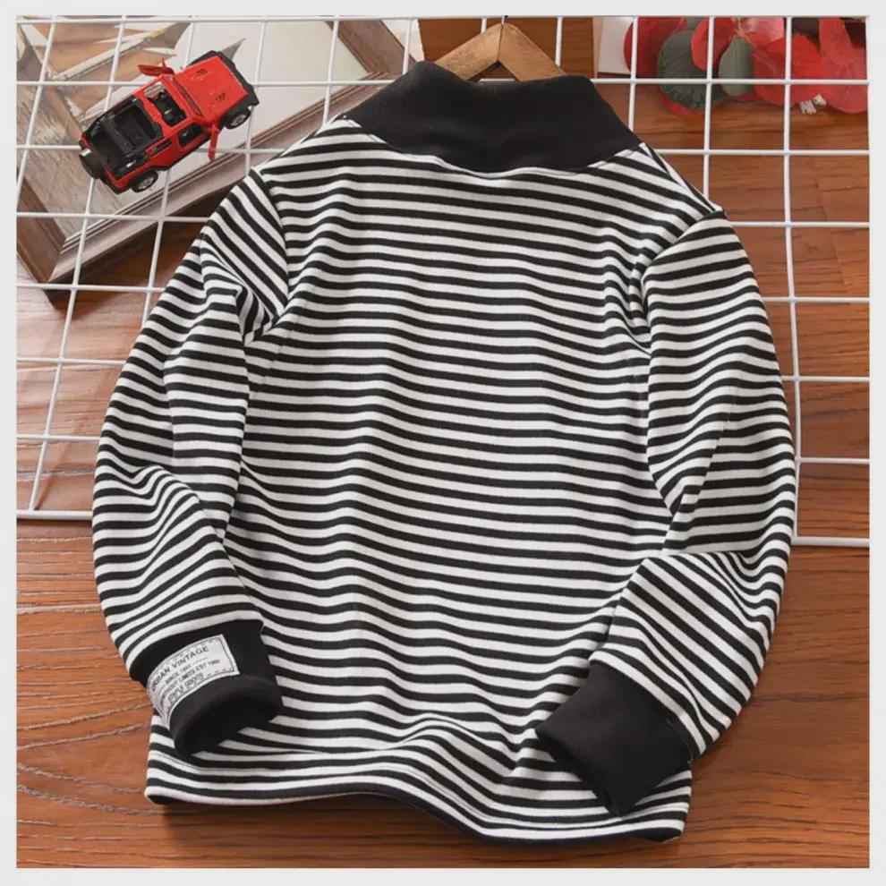 2023 Boys' Half Turtleneck Striped Tops: Warm and Stylish Autumn/Winter Shirts for Kids