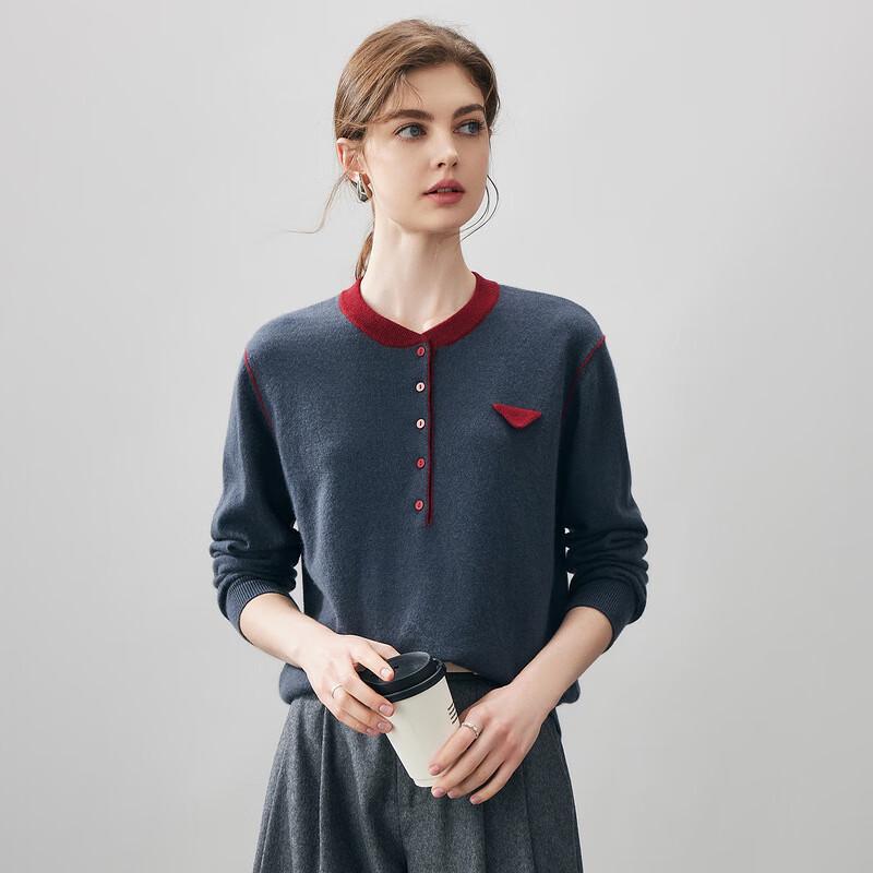 Comonboka Women's Cashmere Baseball Collar Knit Sweater