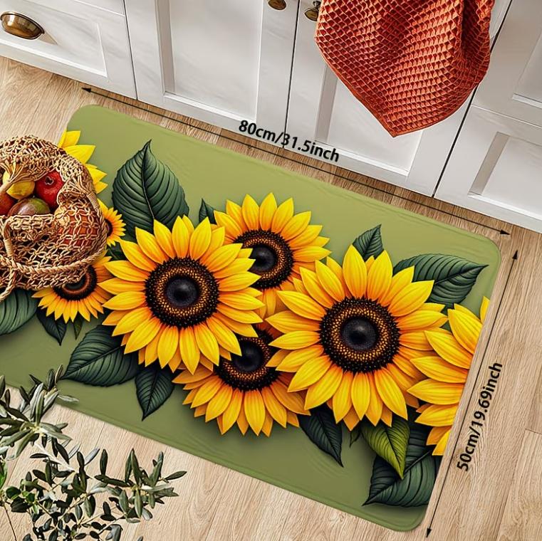 Vintage Sunflower Rose Boho Rug Non Slip Washable Kitchen Mat for Bathroom Entryway Living Room Home Decor