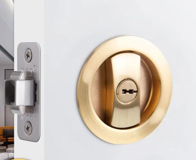 1pc Recessed Door Lock Privacy Pocket Door Lock Handle Lock Bathroom Sliding Door Invisible Indoor Locker  Keyless Hardware