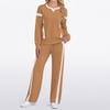 Women's Fashion Casual Long-Sleeve Solid Color Blocked Hoodie And Wide-Leg Pants Two-Piece Set