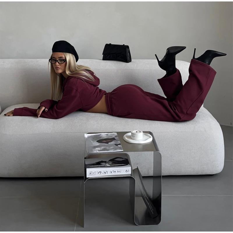 Spring Autumn New Women's Casual Suit Solid Color Cropped Hooded Cardigan Tank Top Sweatpants Co-ord Set Fashion Streetwear