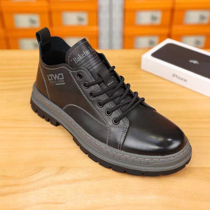 Leather Martin boots men's British tooling spring casual board shoes men's Chinese short boots pure cowhide comfortable height increase