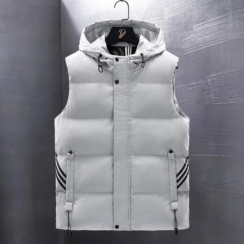 Winter New Cotton Vest Three Bars Hooded Vest Classic Simple Men Thickened Large Size Vest Men
