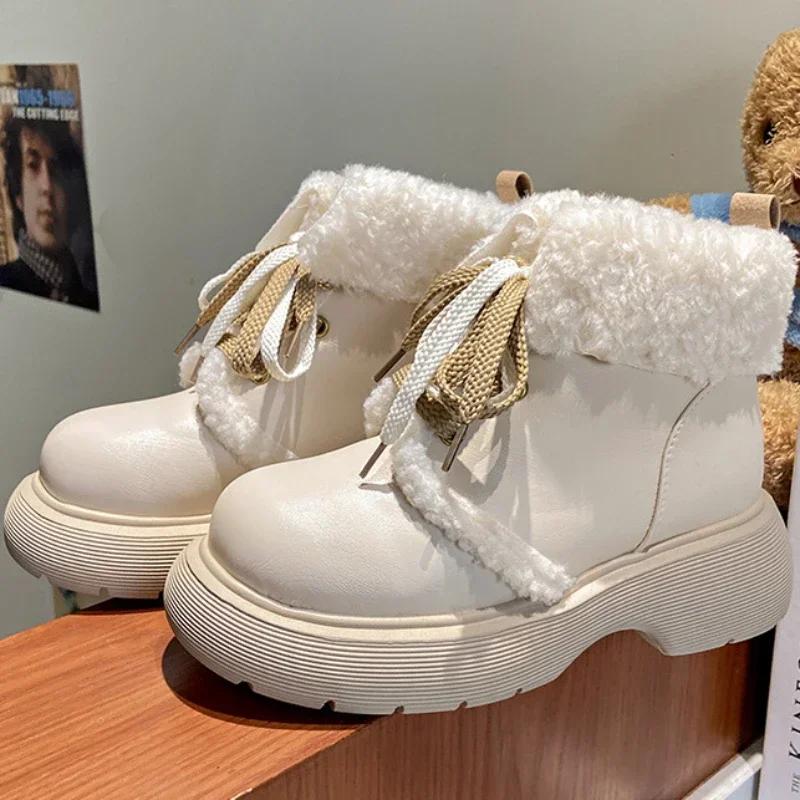 Booties Ribbons Bow Cute Ankle Ladies Snow Boots Elegant with Medium Heels Female Shoes Kawaii Round Toe Demi-season Y2k Fashion