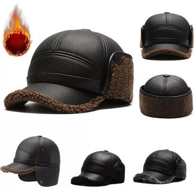 1 Stück Mode Herren Baseballkappen mit Ohrenklappen Baumwolle PU Warm Herbst Winter Dicke Hüte