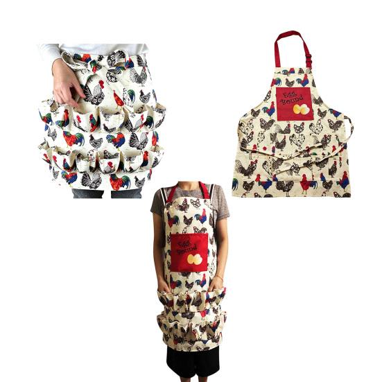 Canvas Apron with Multi-Pockets Egg Gathering Apron for Farm Home Adjustable