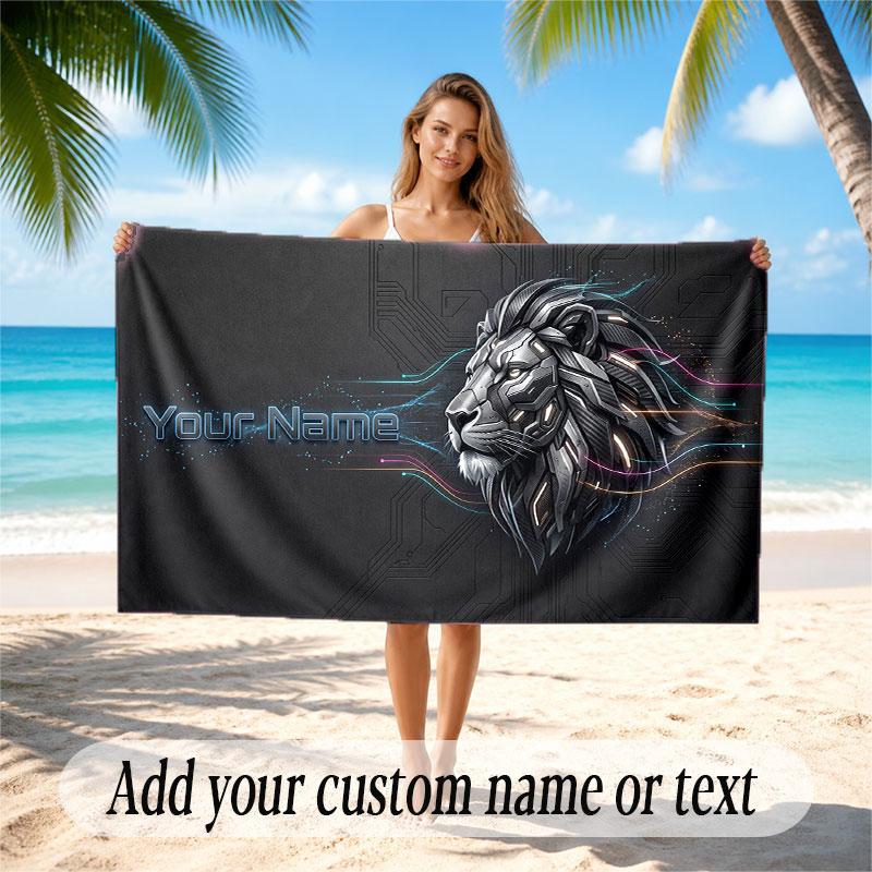 Animals Theme Soft Beach Towel Personalized Custom Name Text Towel Portable for Beach Pool Travel