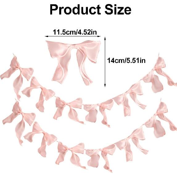 1 String of 12pcs Tulle Bow Garland Pink Bowknot Banner Garlands for Decoration Ribbon Garland Party Banner for