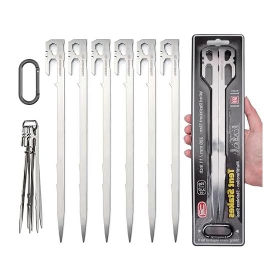 AVOFOREST tent pegs, 28cm, set of 6/12, stainless steel 420 forged pegs, integrated, lightweight, U-shaped, high strength, camping pegs, with
