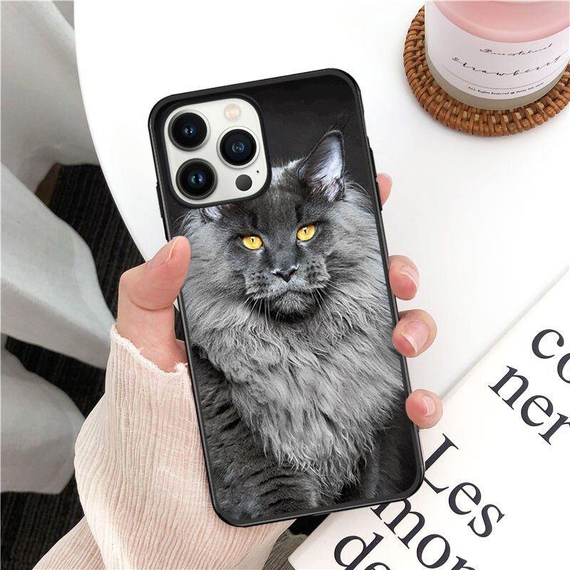 Soft Funda Pet Maine Coon Cat Phone Cover For Iphone 14pro 11pro 12 13pro Max 5s 6s Xs 7 8plus SE Xr 12mini Coque Cases