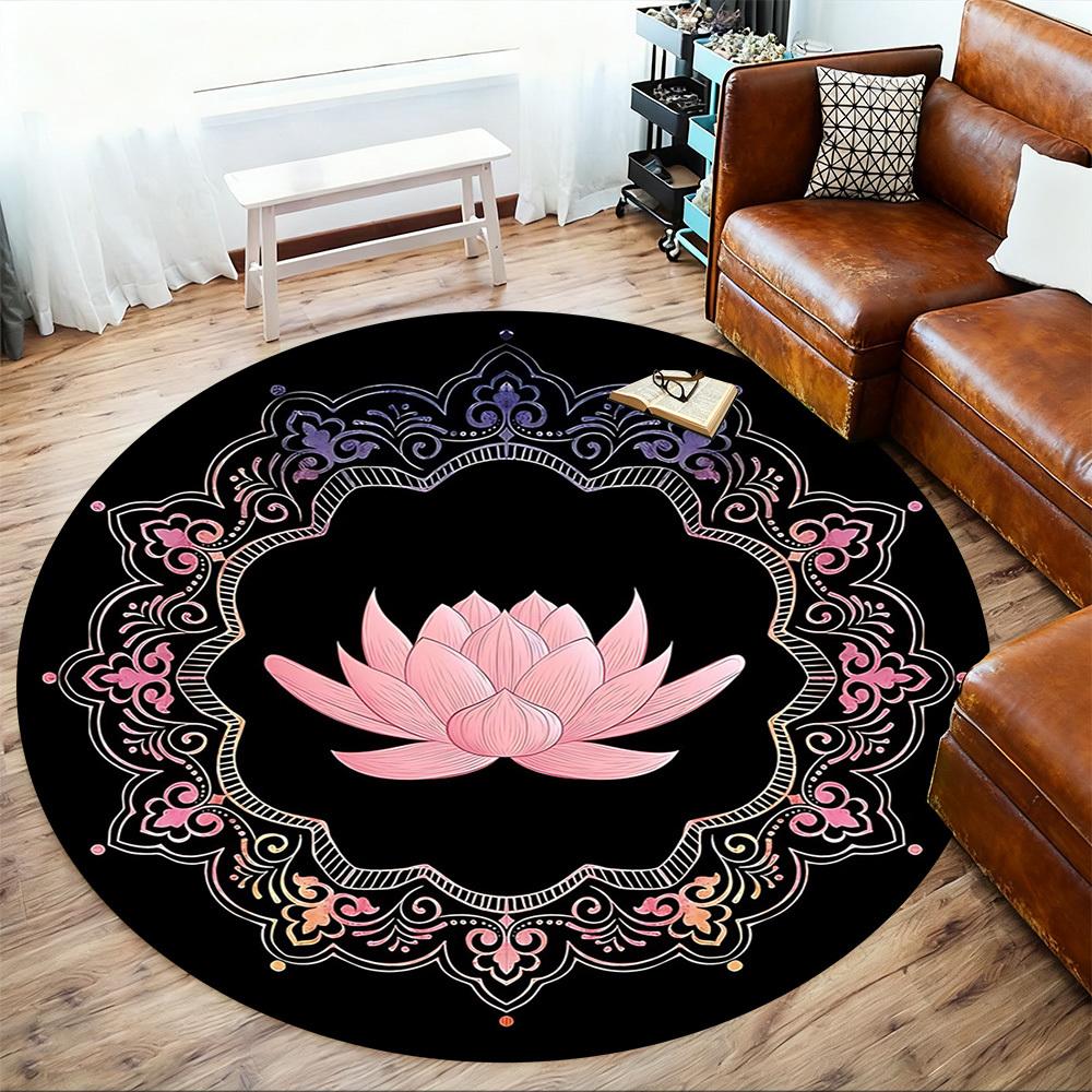 1pc Lotus Mandala Round Chair mat office Area Rug - Non-Slip, Floor Mat for Office, Bedroom, and Indoor Decor p127113