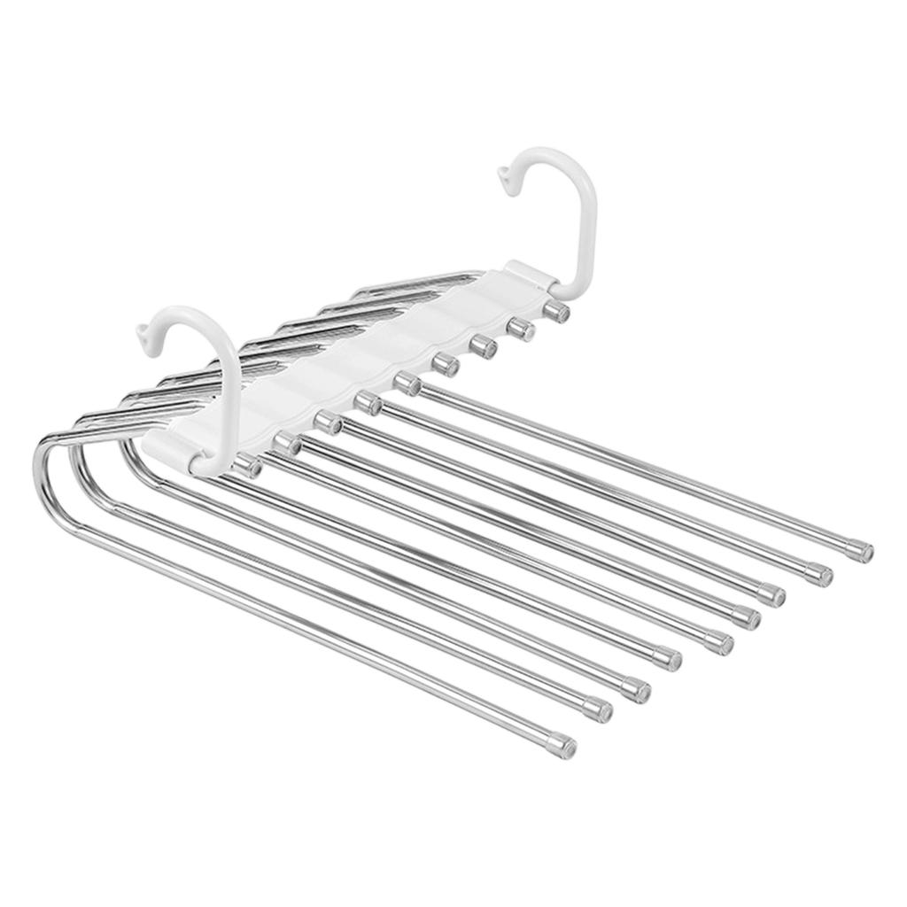 Multi Layer Pants Hanger with 9 Hooks Metal Clothes Organizer Space Saving Closet Rack for Trousers Scarves and Towels