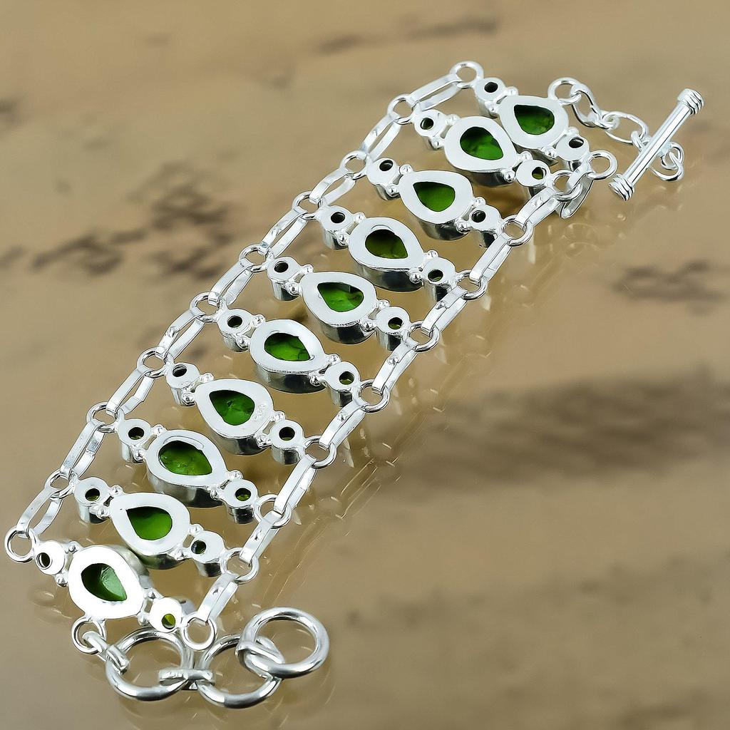 Gift For Her 925 Silver Natural Green Turquoise Chain Adjustable Bracelet