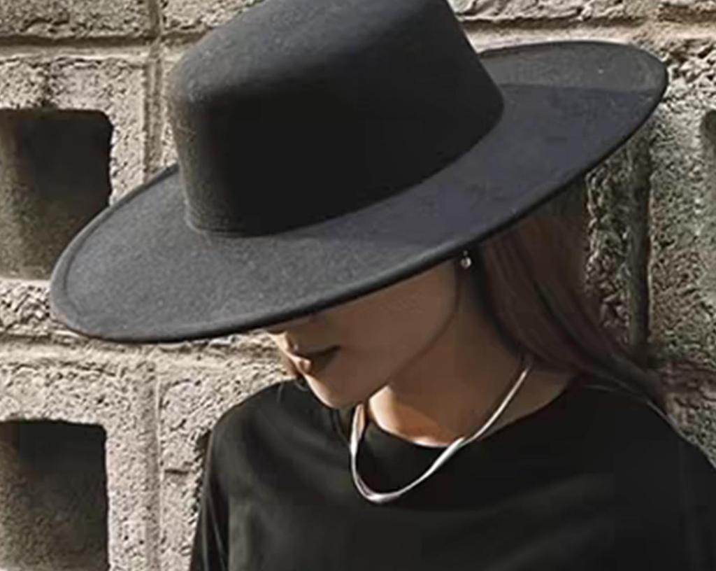 Women's Autumn/Winter Wool Felt Fedora - Large Brim Jazz Hat in French Hepburn Style
