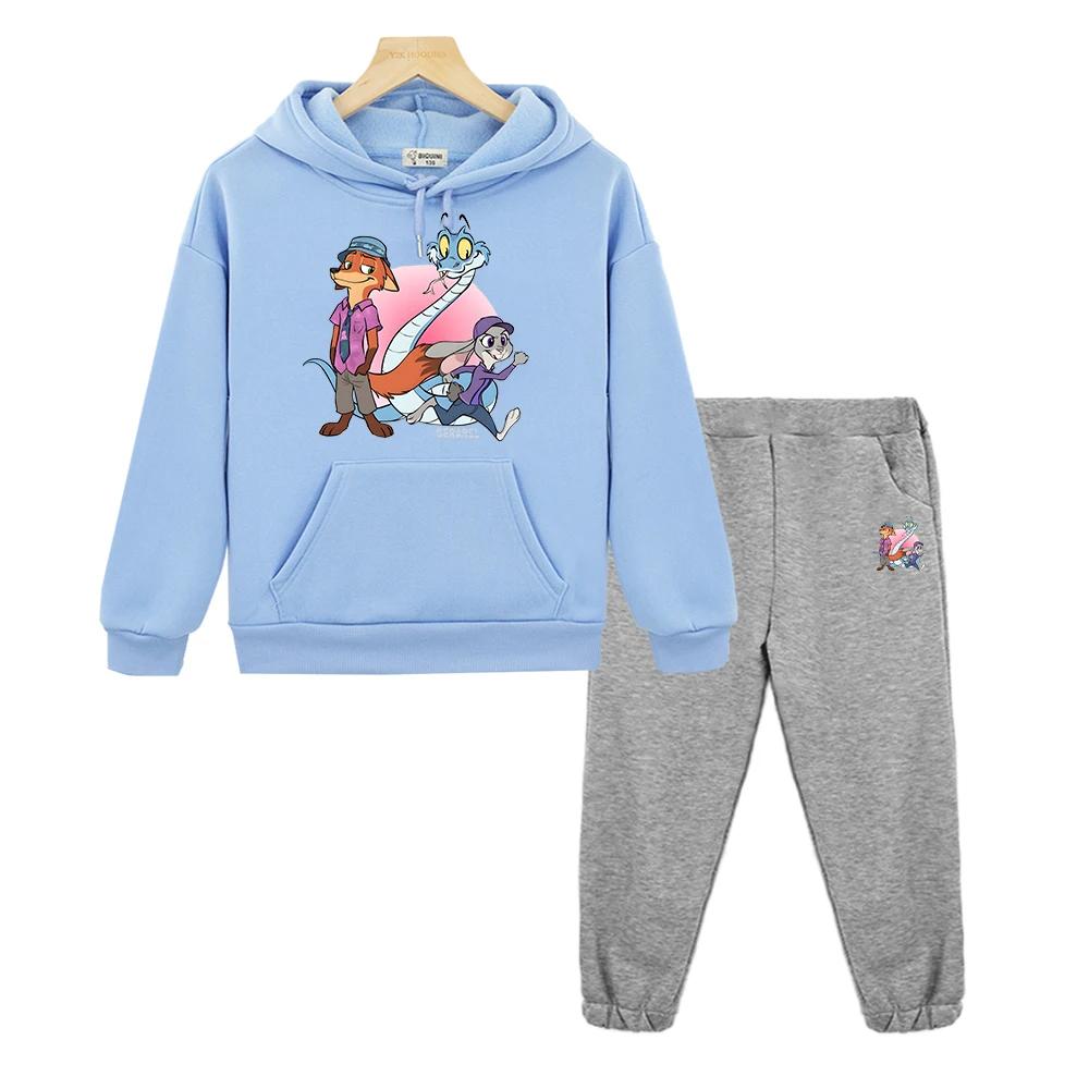 Zootopia 2 pullover+Pant Boy Girls Hooded Sports Sets Y2k Sudadera Casual Hoodies Fleece Sweatshirt Kids Boutique Clothes