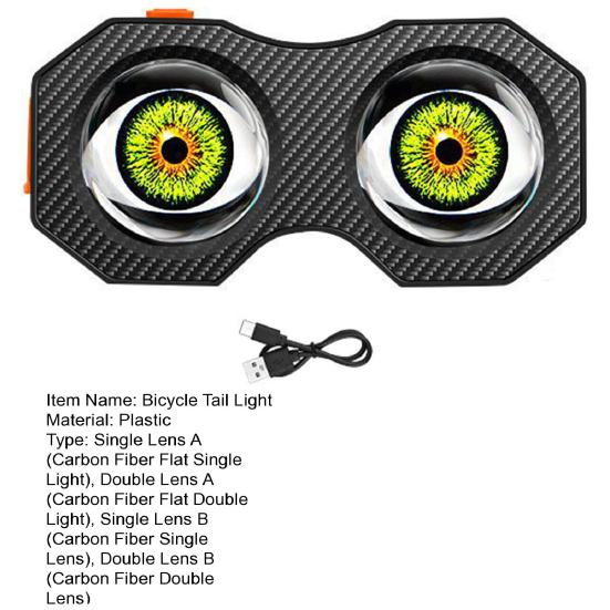 Demon Eyes Bicycle Taillight App Controlled IP64 Waterproof USB Rechargeable MTB Road Mountain Bike Night Riding Warning Rear Lamp