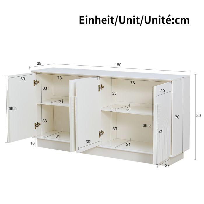 Buffet moderne 160 x 38 x 80 cm - Avec 4 portes - Décoration incurvée - MDF - Blanc