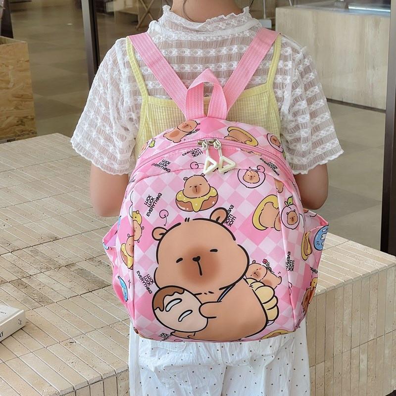 Backpack Children Capybara Zipper Design Adjustable Shoulder Schoolbag Straps