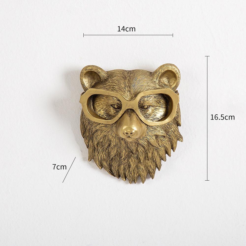 Nordic Bronzed Resin Animal Head Sculpture Pendant with Glasses Wall Mounted Bear Mouse Statue Figurine Hanging Pendant Ornament