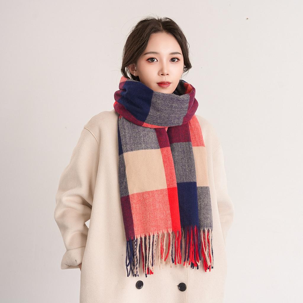 Karierter Kaschmirschal für Damen, warmer Schal mit Fransen, vielseitiger Swing- und Winterschal mit Vogelgittermuster für Herren