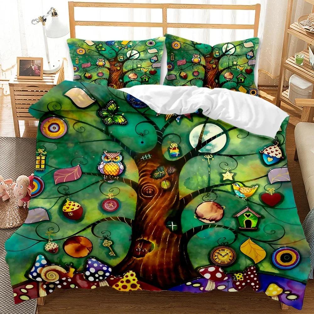 Träd Påslakan Bohemisk Skog Lyckoträd Täcke Örngott Sängkläder Set Twin Dubbel Queen King Size Polyester Täcke