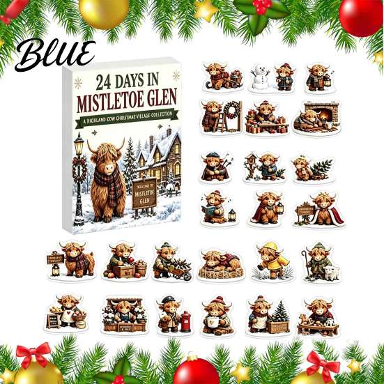 Christmas Tree Hanging Decorations 2026 Highland Cow Advent Calendar 24 Pcs 2D Flat Acrylic Festive Countdown Calendar Farmhouse Animal Ornaments,