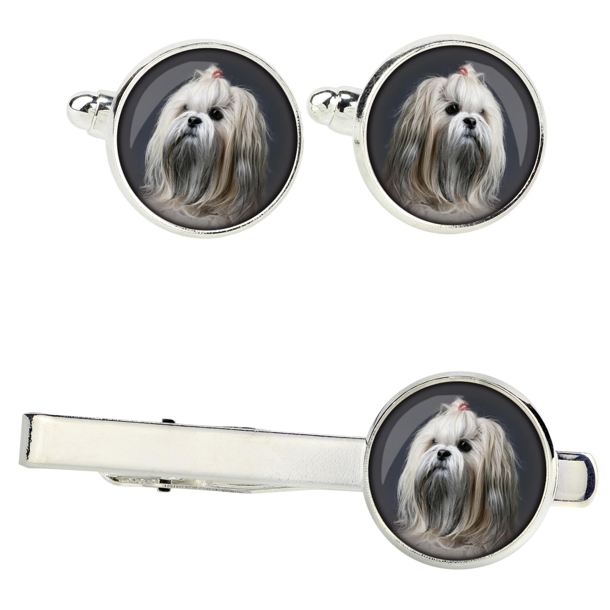 

Lhasa Apso - cufflinks and tie with your photo, a suit decoration, men s jewelry from the Art-Dog brand. срібний