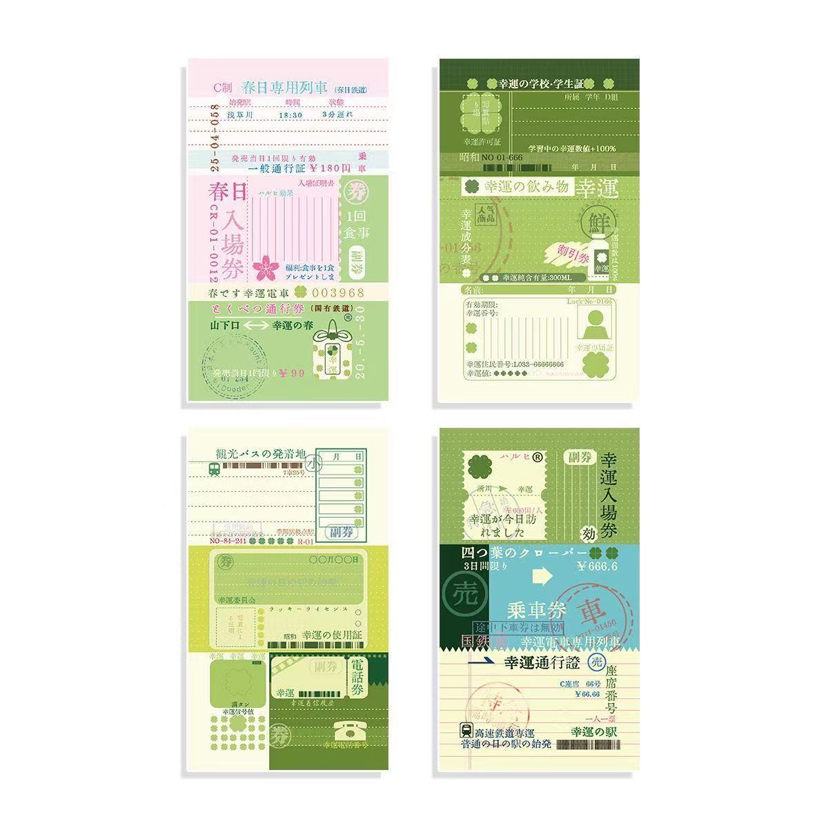 40PC Cute Four-leaf Clover Japanese Ancient Handbook Material Paper Note Cute Cartoon Pattern Note Handbook Decoration Cute Gift