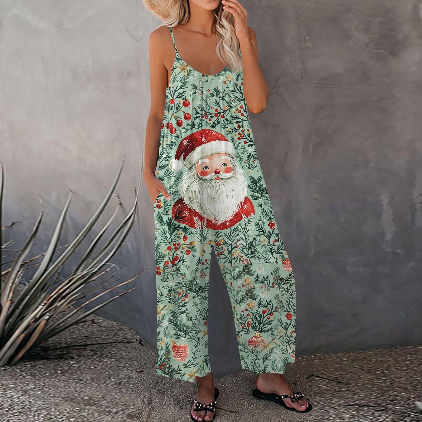 

Женский рождественский принтованный комбинезон, свободный, с регулируемыми подтяжками M